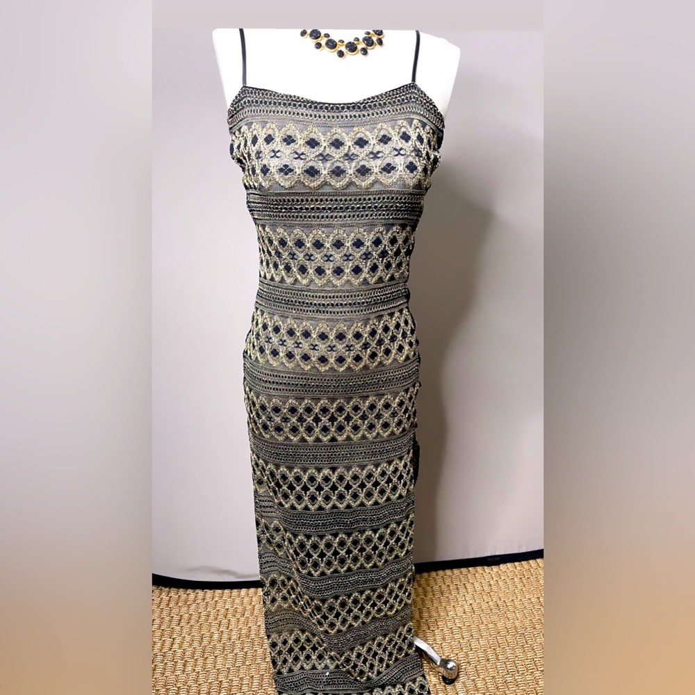Women's Maxi Cut Out Dress High Slit Side Lace Up Spaghetti straps- Size Small